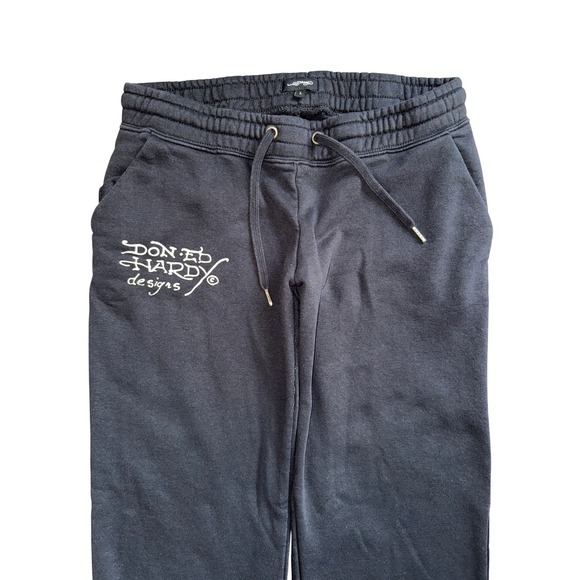 Ed Hardy Sweatpants Womens Large Black Skull Heart Rose Logo Large Y2K Tattoo - Picture 3 of 7